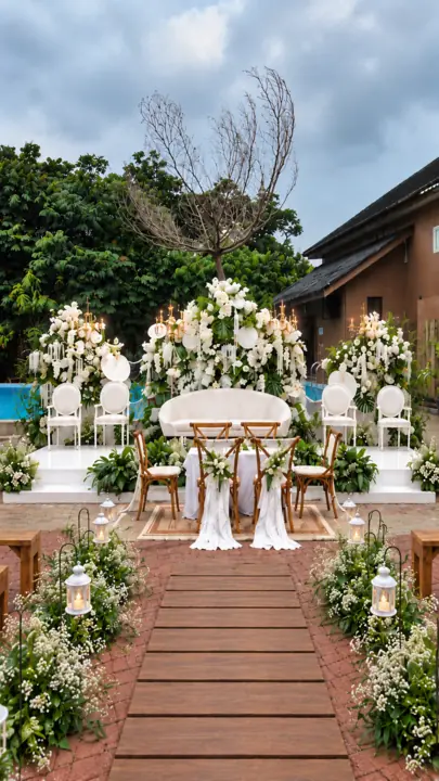 Dekorasi akad outdoor putih